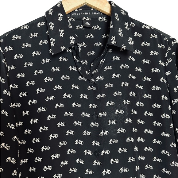 Josephine Chaus Bicycle Novelty Printed Blouse Long Sleeve Womens Size 10 - Picture 2 of 5